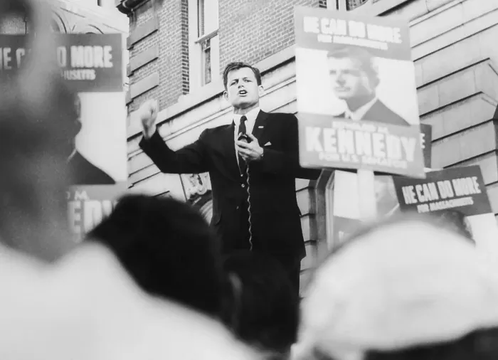 Framed Print : Edward Kennedy talking to supporters
