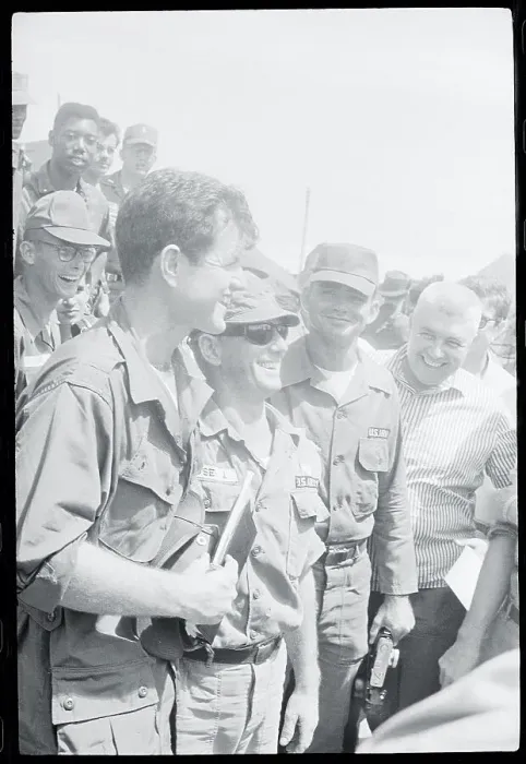 Framed Print : Edward Kennedy Talking with Troops