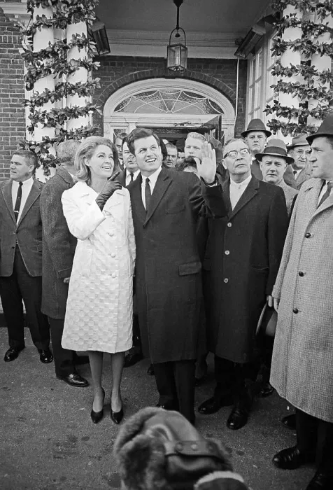 Framed Print : Edward Kennedy Waving with Wife Framed Print : Edward Kennedy Waving with Wife
