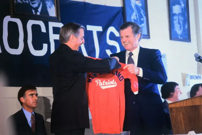 Framed Print : Edward M. Kennedy Giving Patriots Jersey to Walter Mondale Framed Print : Edward M. Kennedy Giving Patriots Jersey to Walter Mondale