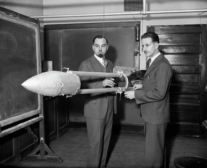 Framed Print : Edward Pendray and Franklin Pierce with Rocket Framed Print : Edward Pendray and Franklin Pierce with Rocket