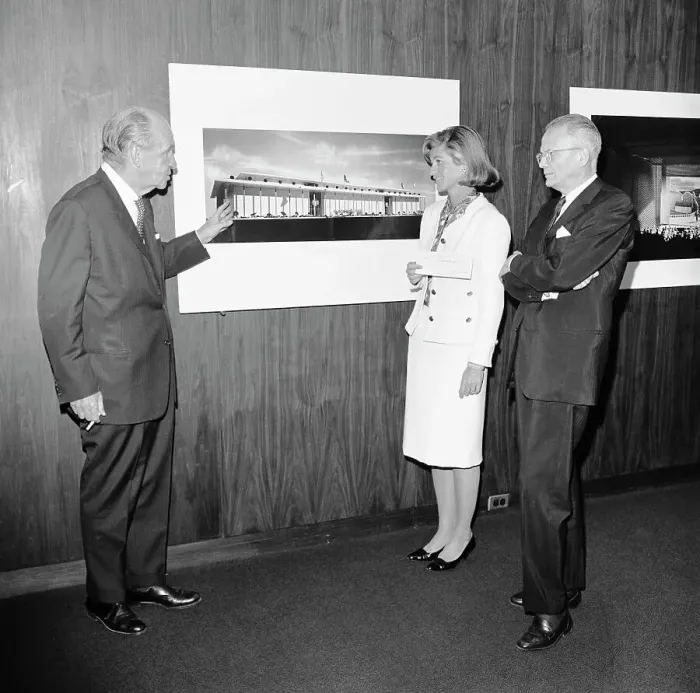 Framed Print : Edward Stone Discussing Architectural Plans Framed Print : Edward Stone Discussing Architectural Plans