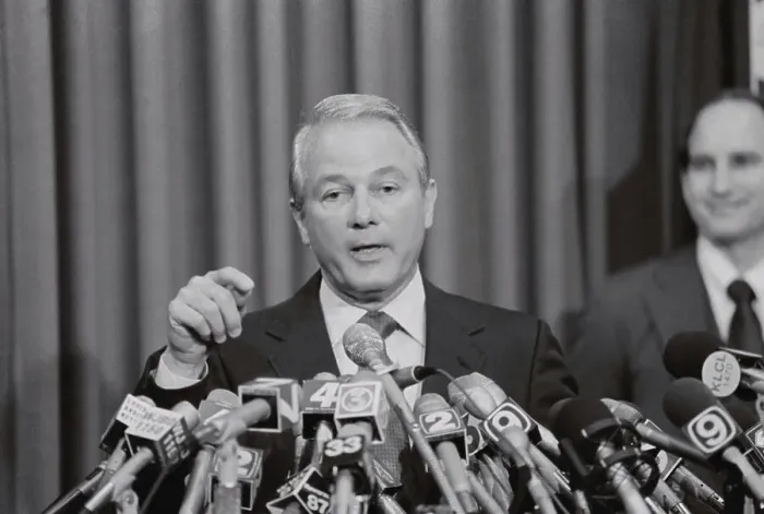 Framed Print : Edwin Edwards Speaking at Press Conference Framed Print : Edwin Edwards Speaking at Press Conference