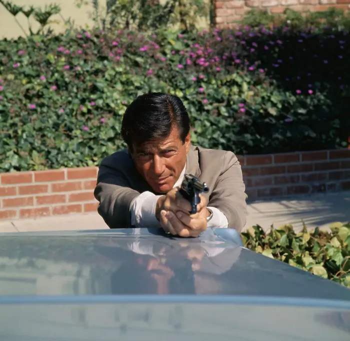 Framed Print : Efrem Zimbalist Jr. Pointing a Gun Framed Print : Efrem Zimbalist Jr. Pointing a Gun