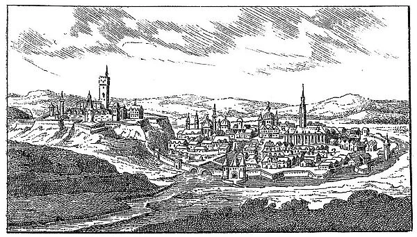 Eger city. Antique illustration of a Eger, second largest city in Northern Hungary