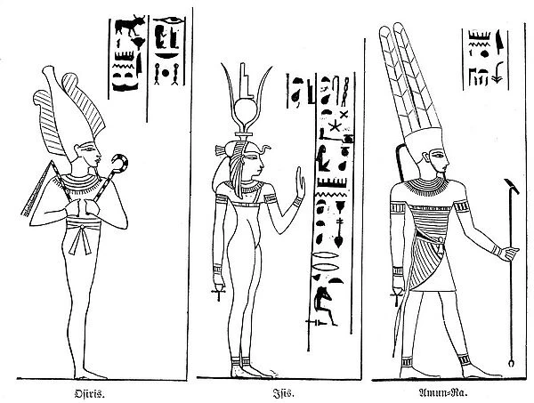 Egyptian deities Osiris, Isis and Amun-ra