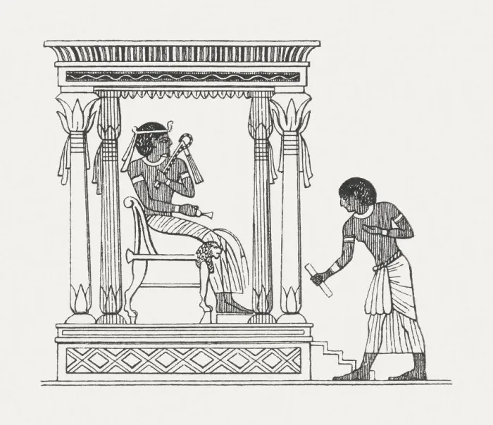 Framed Print : Egyptian letter carrier (1500 BC), wood engraving, published in 1885 Framed Print : Egyptian letter carrier (1500 BC), wood engraving, published in 1885