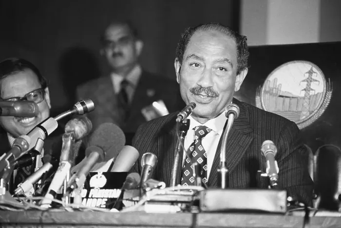 Framed Print : Egyptian President Anwar Sadat at Press Conference