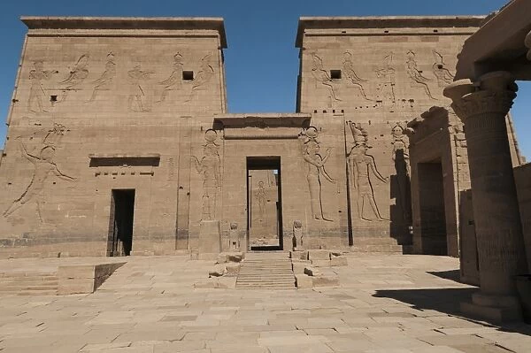 Egyptian pylon fronting the Temple of Isis at Philae on Lake Nasser