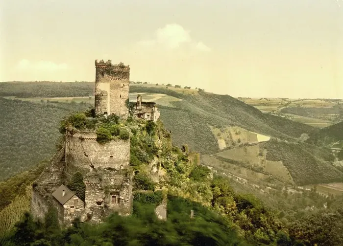 Framed Print : The Ehrenburg in the Moselle Valley, Rhineland-Palatinate, Germany, Historic, digitally restored reproduction of a photochromic print from the 1890s Framed Print : The Ehrenburg in the Moselle Valley, Rhineland-Palatinate, Germany, Historic, digitally restored reproduction of a photochromic print from the 1890s