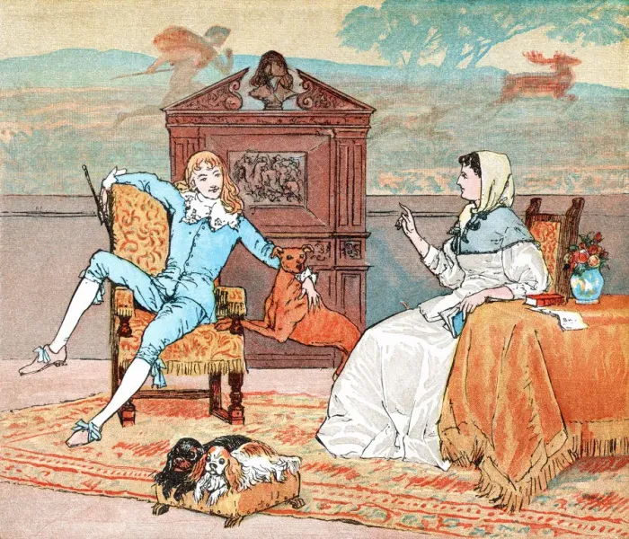 Framed Print : Eighteenth century mother admonishing her idle son Framed Print : Eighteenth century mother admonishing her idle son