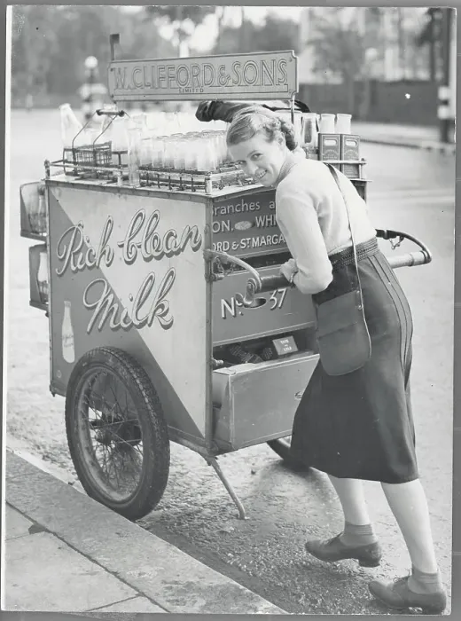 Framed Print : Eileen Royle Pushing Milk Barrow Framed Print : Eileen Royle Pushing Milk Barrow