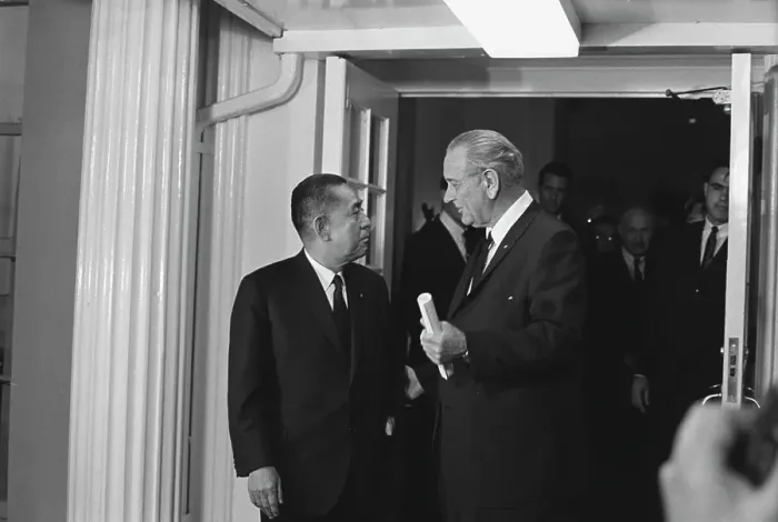 Framed Print : Eisaku Sato Meets LBJ, 1967 Framed Print : Eisaku Sato Meets LBJ, 1967