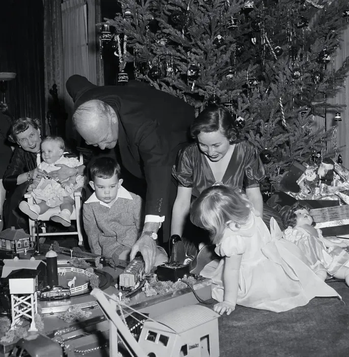 Framed Print : Eisenhower Family Playing with Toy Trains Framed Print : Eisenhower Family Playing with Toy Trains