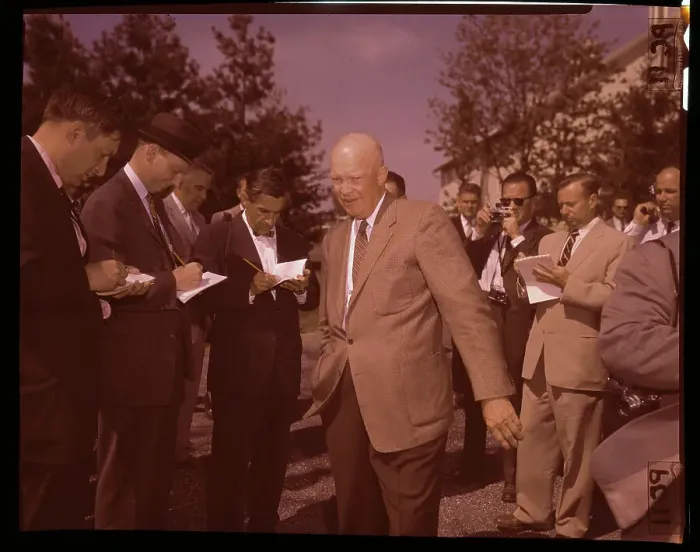 Framed Print : Eisenhower with Newsmen Framed Print : Eisenhower with Newsmen