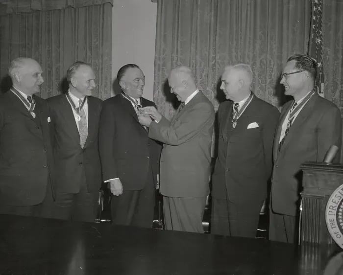 Framed Print : Eisenhower Pinning Medal on Hoover Framed Print : Eisenhower Pinning Medal on Hoover