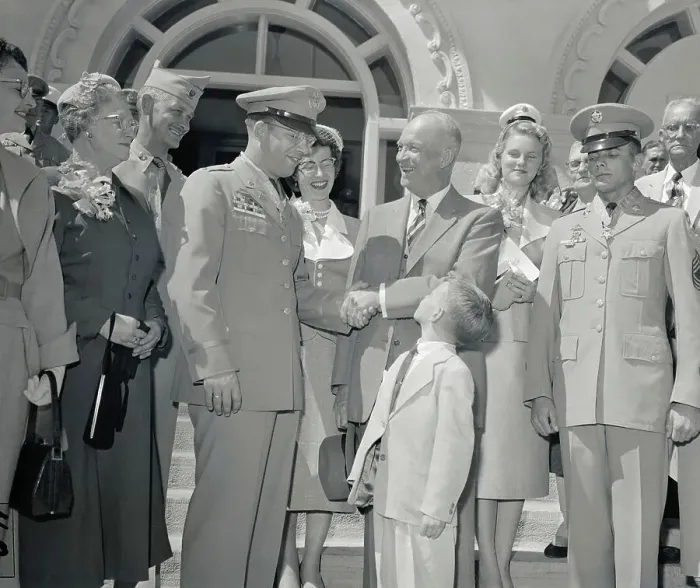 Framed Print : Eisenhower Shaking Hands With Benjamin Wilson Framed Print : Eisenhower Shaking Hands With Benjamin Wilson