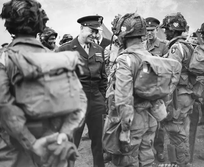 Framed Print : Eisenhower Speaking to Paratroopers Framed Print : Eisenhower Speaking to Paratroopers