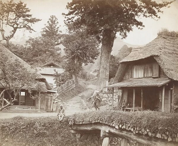 Eiyama. A quiet street in Eiyama, in the silk district of Japan, circa 1865