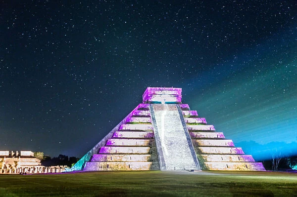 El Castillo temple at night, Chichen Itza, Mexico