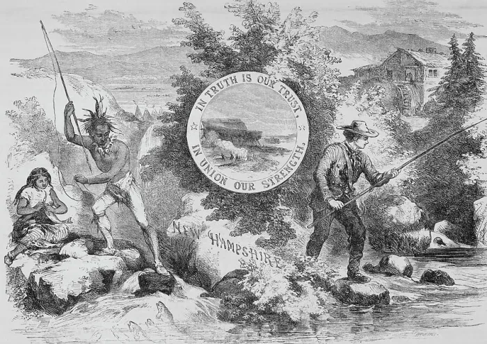 Framed Print : Elaborate Depiction of Caucasian and Native American Fishermen Framed Print : Elaborate Depiction of Caucasian and Native American Fishermen
