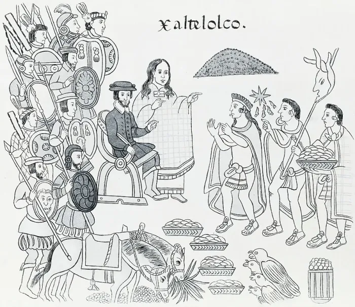 Framed Print : Elaborate Drawing Depicting Aztec Treaty Conference Framed Print : Elaborate Drawing Depicting Aztec Treaty Conference