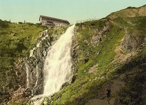 The Elbe Falls in the Giant Mountains, formerly Germany, now Czech Republic, Germany, Historic, digitally restored reproduction of a photochrome print from the 1890s