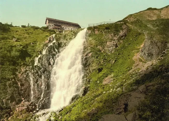 Framed Print : The Elbe Falls in the Giant Mountains, formerly Germany, now Czech Republic, Germany, Historic, digitally restored reproduction of a photochrome print from the 1890s Framed Print : The Elbe Falls in the Giant Mountains, formerly Germany, now Czech Republic, Germany, Historic, digitally restored reproduction of a photochrome print from the 1890s