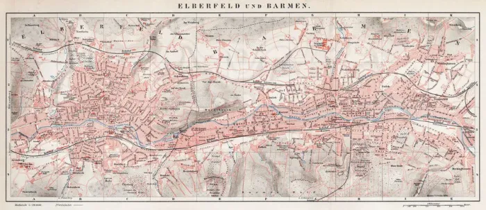 Framed Print : Elberfeld and Barmen map 1895 Framed Print : Elberfeld and Barmen map 1895