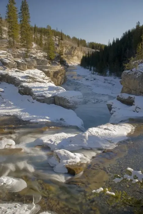 Framed Print : Elbow Falls And Elbow River In Winter