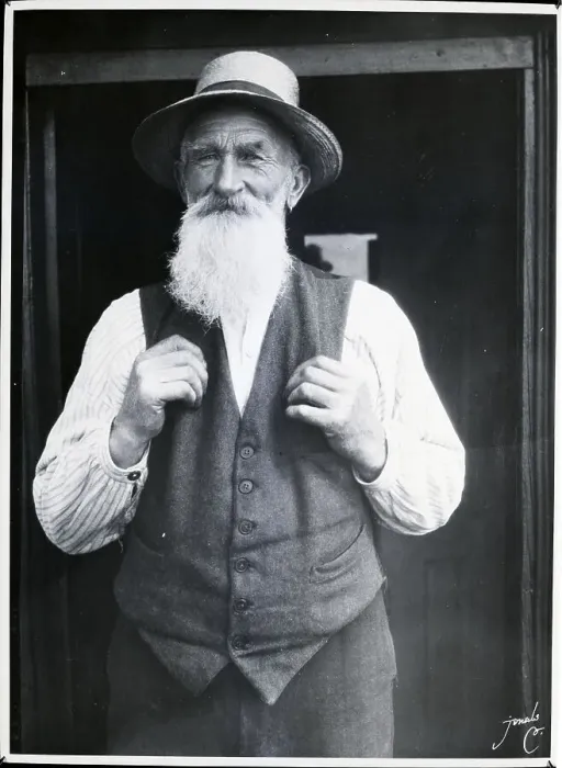 Framed Print : Elderly Bearded Man Wearing Straw Hat and Vest Framed Print : Elderly Bearded Man Wearing Straw Hat and Vest