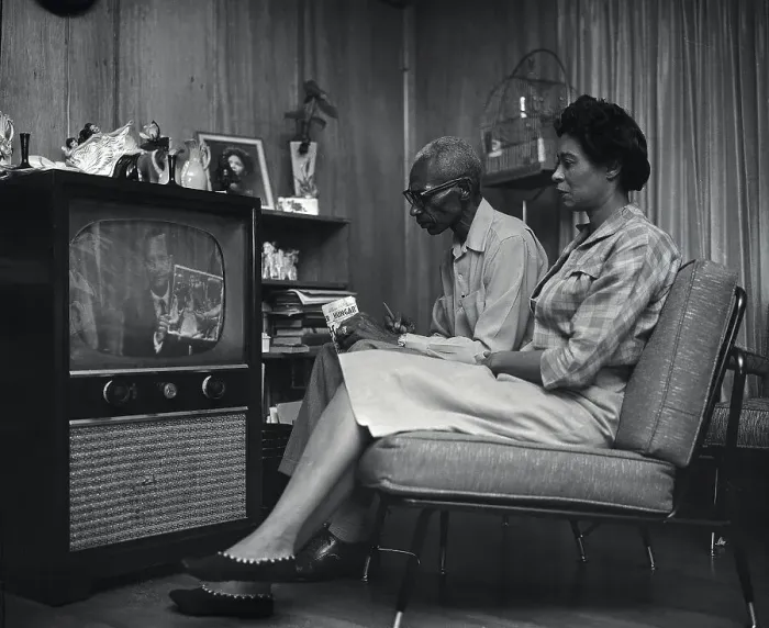 Framed Print : Elderly Black Couple Watching Faubus on TV Framed Print : Elderly Black Couple Watching Faubus on TV