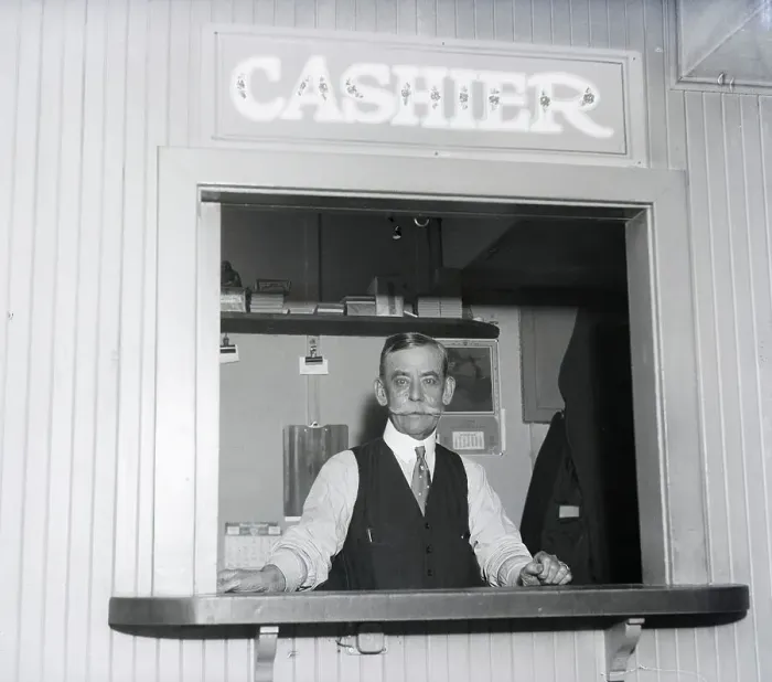 Framed Print : Elderly Gent In Cashier'S Window Framed Print : Elderly Gent In Cashier'S Window