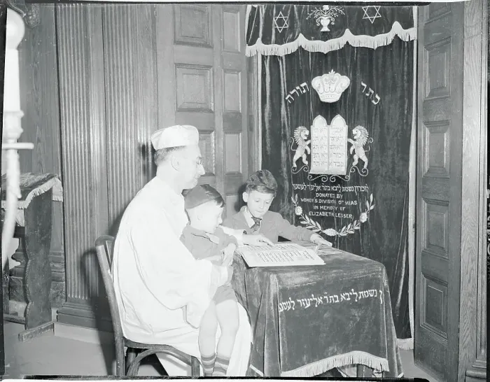 Framed Print : Elderly Jewish Man Teaching Customs to Young Boys