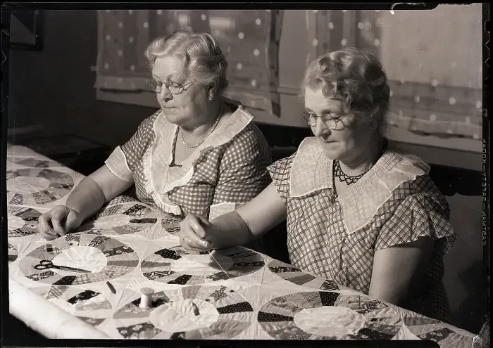 Framed Print : Two Elderly Ladies Working on Quilt Framed Print : Two Elderly Ladies Working on Quilt