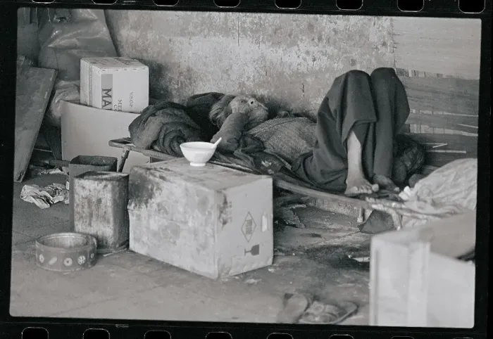 Framed Print : Elderly Man Sleeping on a Cot Framed Print : Elderly Man Sleeping on a Cot