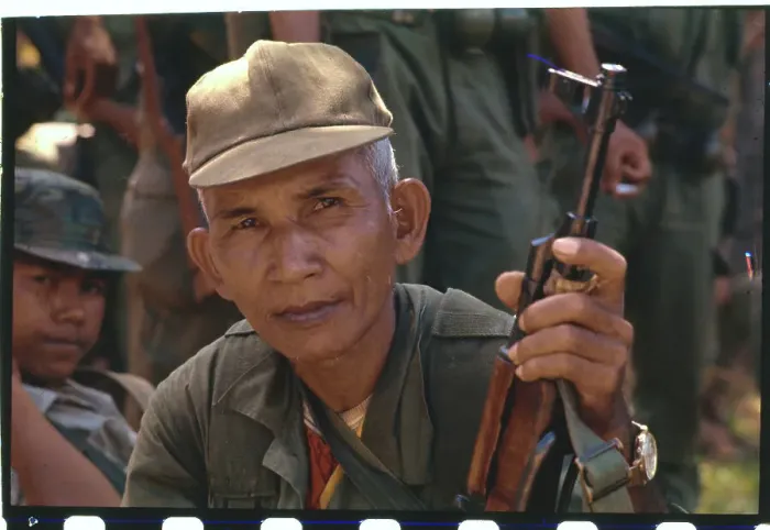 Framed Print : Elderly Member of Mike Force Holding Rifle Framed Print : Elderly Member of Mike Force Holding Rifle