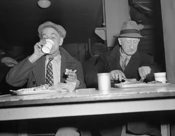 Framed Print : Elderly Men Eating at Table Framed Print : Elderly Men Eating at Table