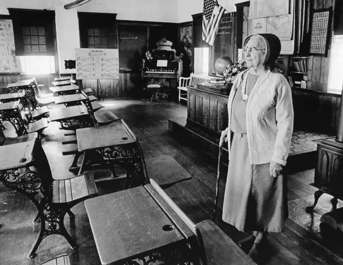 Framed Print : Elderly Shaker Woman in Classroom Framed Print : Elderly Shaker Woman in Classroom