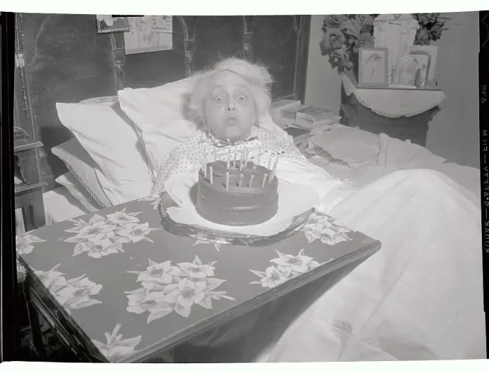 Framed Print : Elderly Trixie Friganza Sitting Next to Cake Framed Print : Elderly Trixie Friganza Sitting Next to Cake