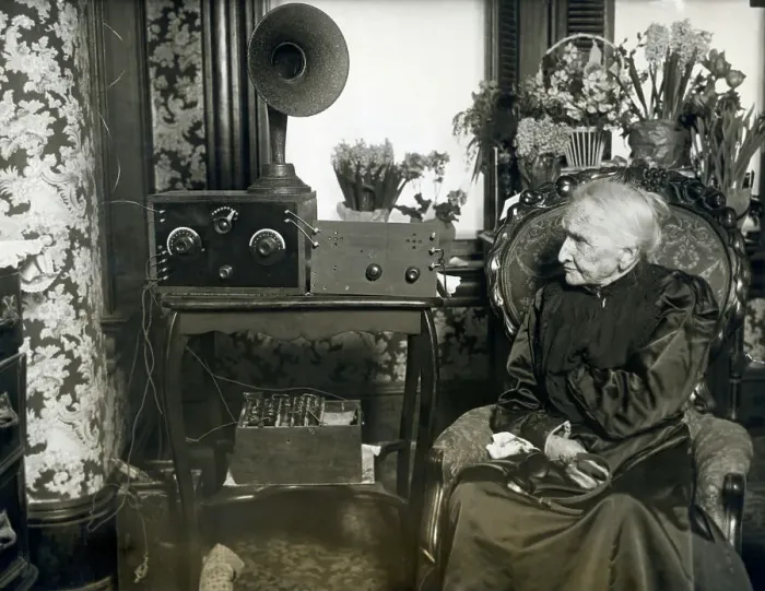 Framed Print : Elderly Woman Listening to Radio Framed Print : Elderly Woman Listening to Radio