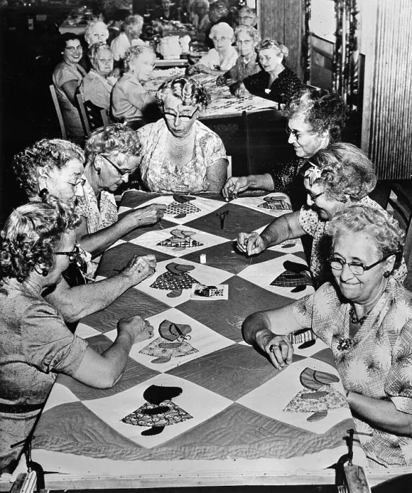 Framed Print : Elderly Women Sewing Quilts Together Framed Print : Elderly Women Sewing Quilts Together