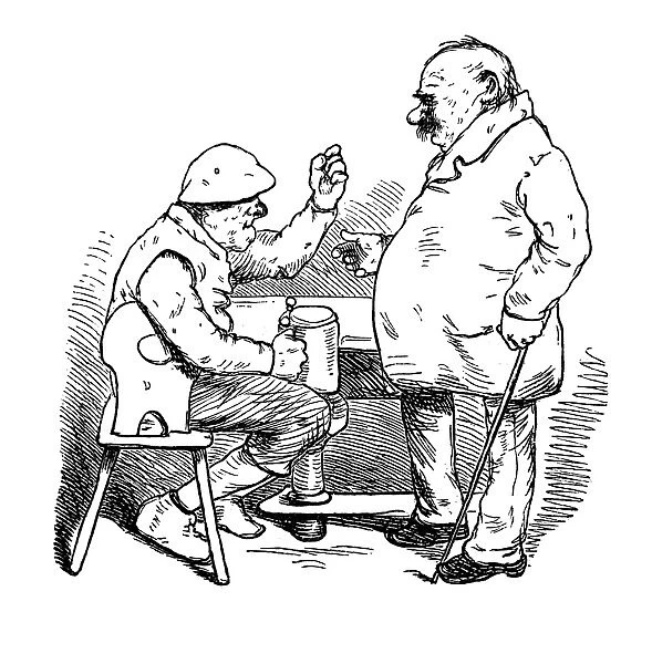 Two eldery men discuss and gesticulate. One of them holds a pint of beer in hand -1867