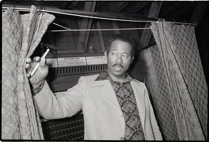 Framed Print : Eldridge Cleaver Leaving Voting Booth Framed Print : Eldridge Cleaver Leaving Voting Booth