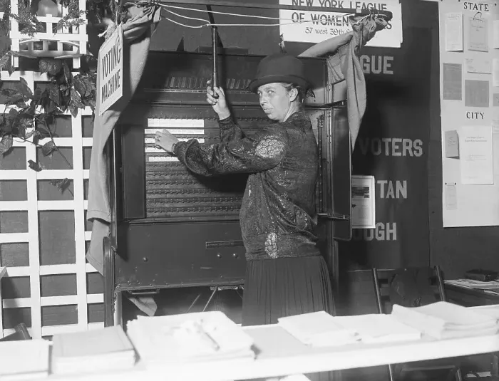 Framed Print : Eleanor Franklin Using Voting Machine Framed Print : Eleanor Franklin Using Voting Machine