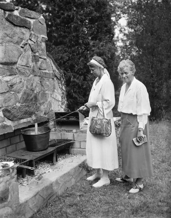 Framed Print : Eleanor Roosevelt Cooks Corn on Cob at Picnic Framed Print : Eleanor Roosevelt Cooks Corn on Cob at Picnic