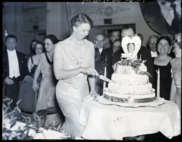 Framed Print : Eleanor Roosevelt Cuts Cake at Birthday Ball Framed Print : Eleanor Roosevelt Cuts Cake at Birthday Ball