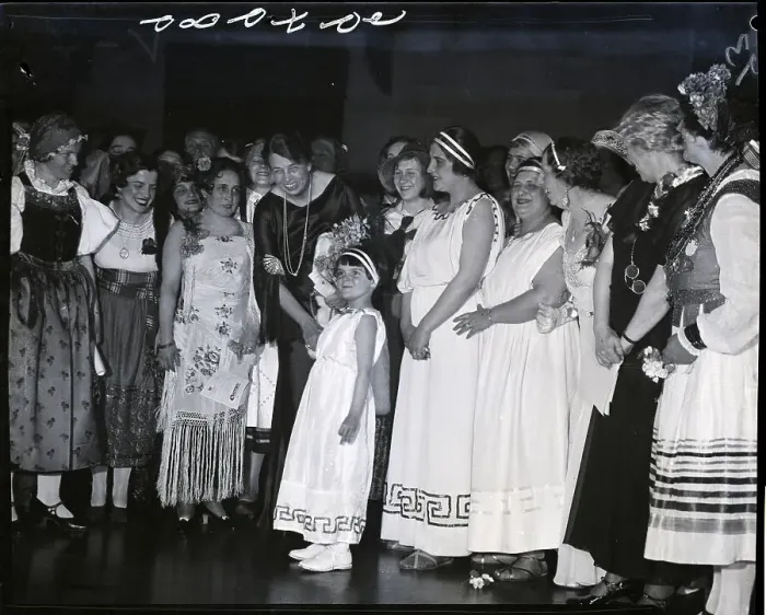Framed Print : Eleanor Roosevelt Fixes Child's Greek Costume Framed Print : Eleanor Roosevelt Fixes Child's Greek Costume