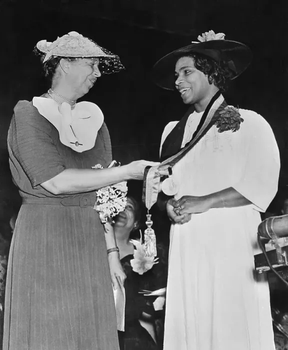 Framed Print : Eleanor Roosevelt Holding Award Worn by Marian Anderson Framed Print : Eleanor Roosevelt Holding Award Worn by Marian Anderson