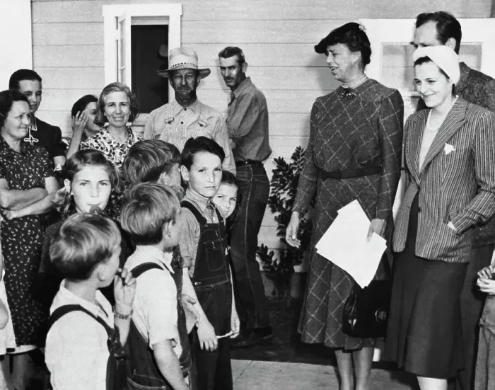 Framed Print : Eleanor Roosevelt And Melvyn Douglas Visiting Migrant Camp Framed Print : Eleanor Roosevelt And Melvyn Douglas Visiting Migrant Camp